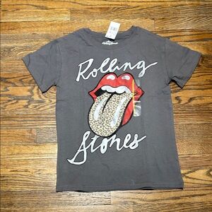the Rolling Stones Tee in Charcoal with Red & Leopard Tongue